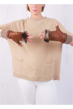 Guanti senza dita in pelle foderati in cachemere e lapin Capri Gloves | CG701MARRONE
